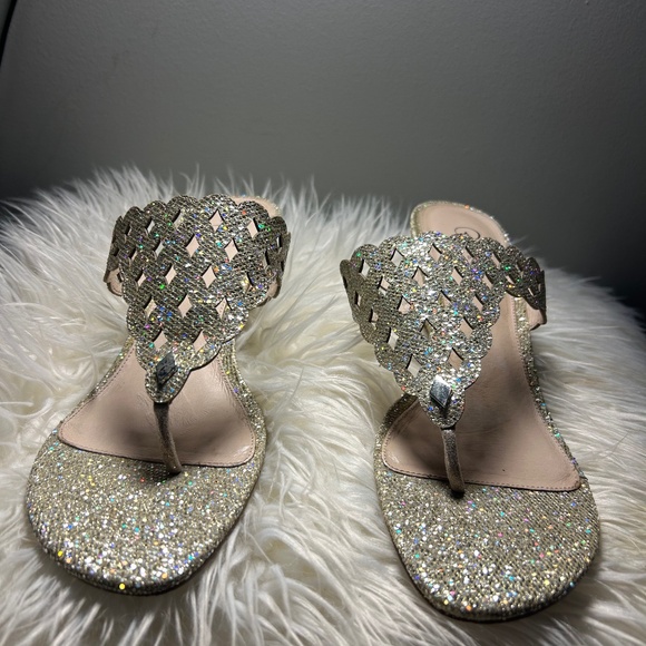 Adrianna Papell Gold Glitter Wedge Sandal. Size 10 - Picture 1 of 2